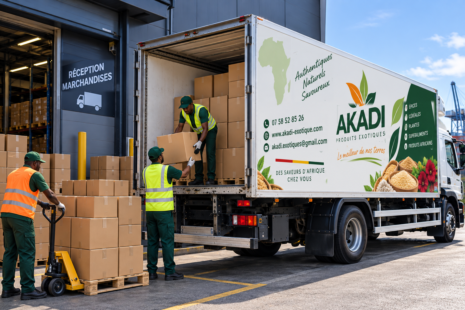 Camion AKADI en livraison devant un entrepôt